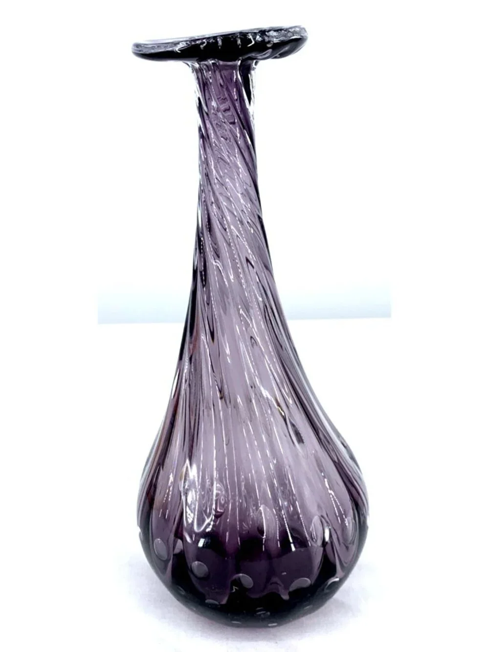 Amethyst Vase Purple Hand Blown Glass Bud Fluted 10